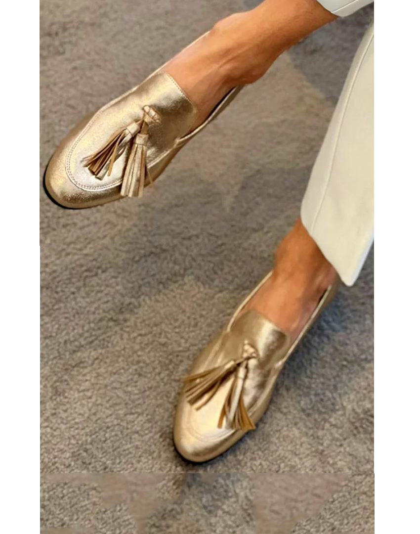 Clara™ | Złote mokasyny z frędzlami